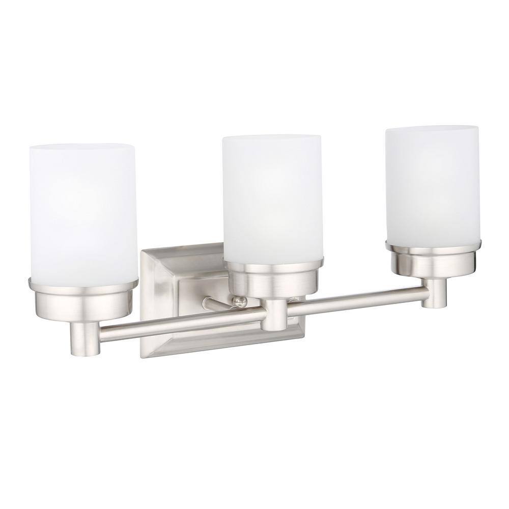 Hampton Bay Cade 3-Light 20.25 in. Brushed Nickel Vanity Light w/ Frosted Glass