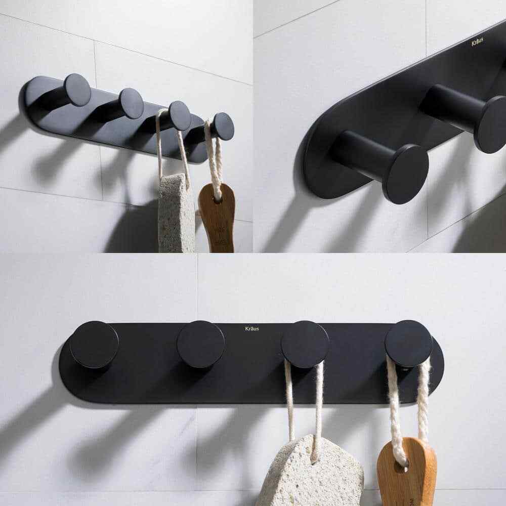 KRAUS Elie Bathroom Robe and Towel Hook Rack with 4-Hooks in Matte Black