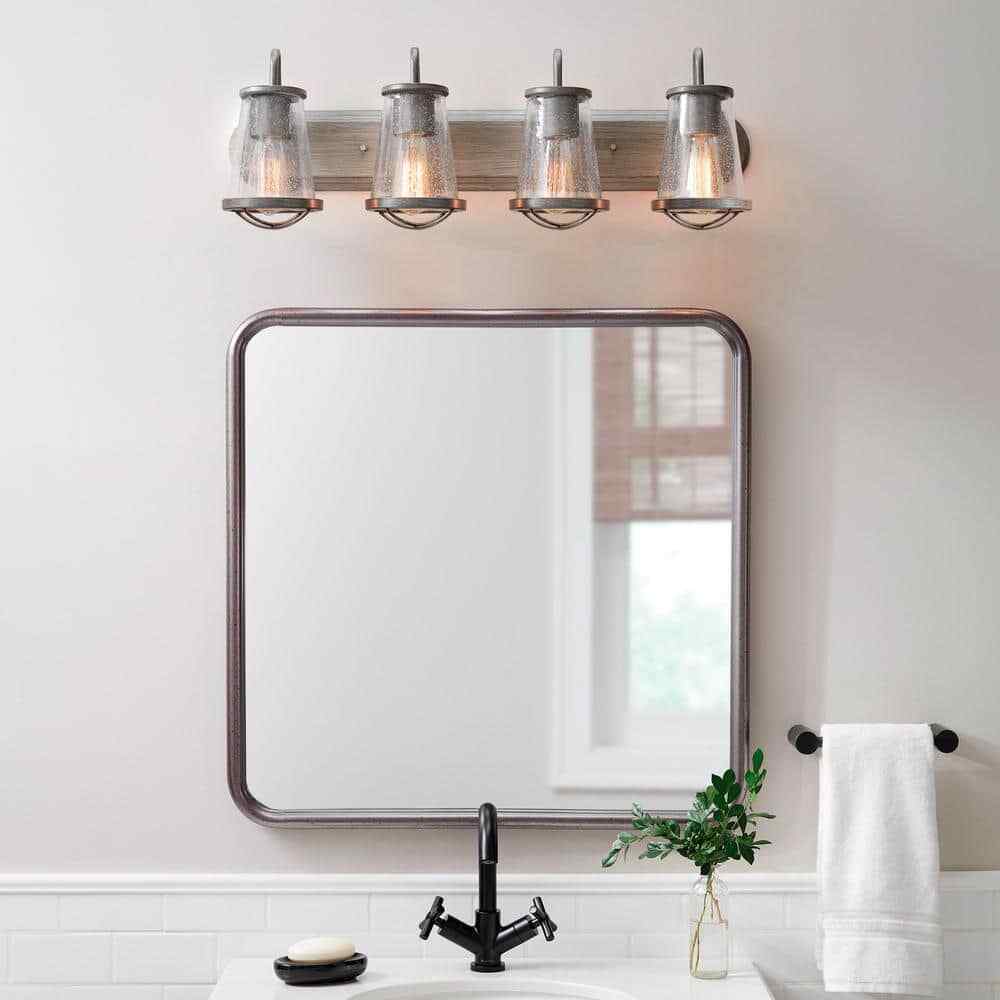 Home Decorators 32 in. Georgina 4-Light Steel Vanity Light w/ Clear Seedy Glass