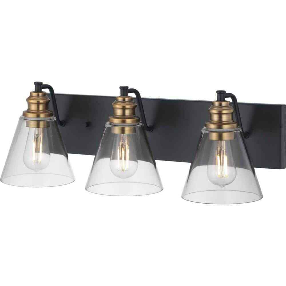 Hampton Bay Manor 24 in. 3-Light Matte Black Industrial Bathroom Vanity Light