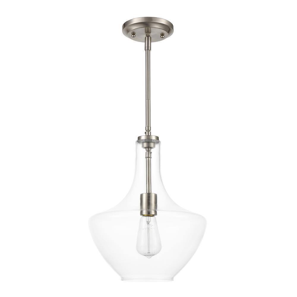 Light Society Sienna 1-Light Satin Nickel Pendant with Clear Glass Shade