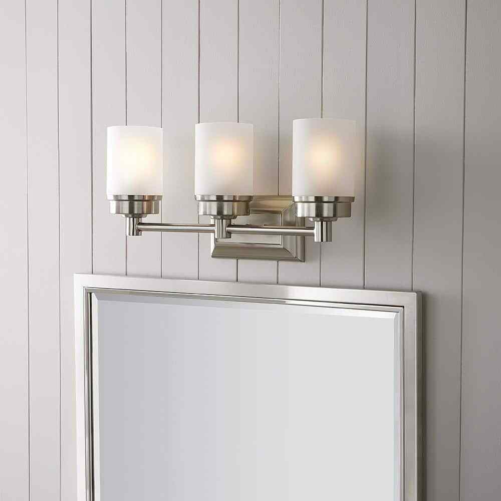Hampton Bay Cade 3-Light 20.25 in. Brushed Nickel Vanity Light w/ Frosted Glass