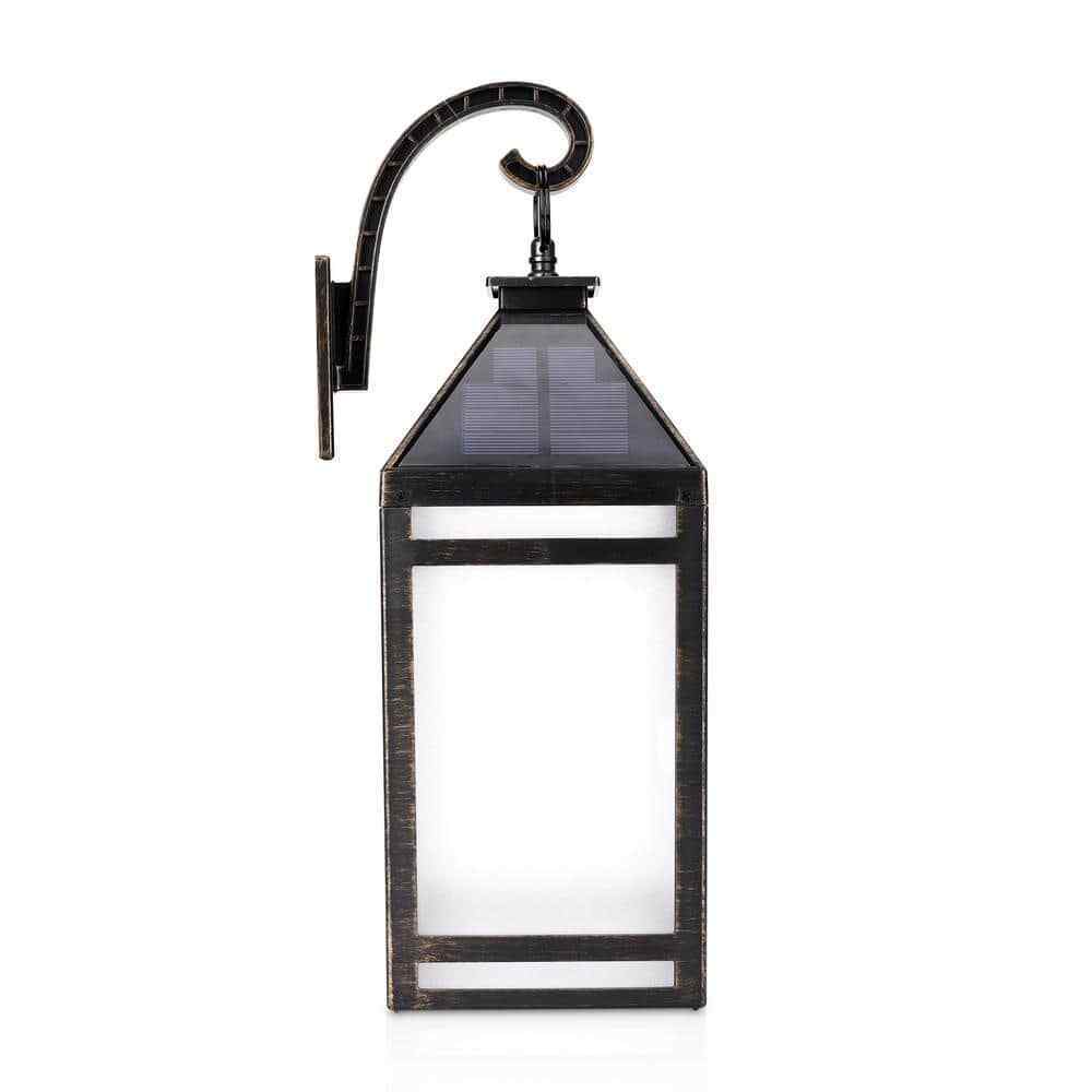 Metallic Black Solar LED Outdoor Hanging Light Sconce w/ Hanger