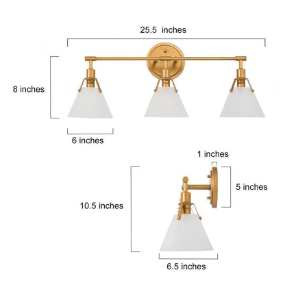LNC Brushed Gold Bell Vanity Light 25.5 in. 3-Light Antique Wall Sconce