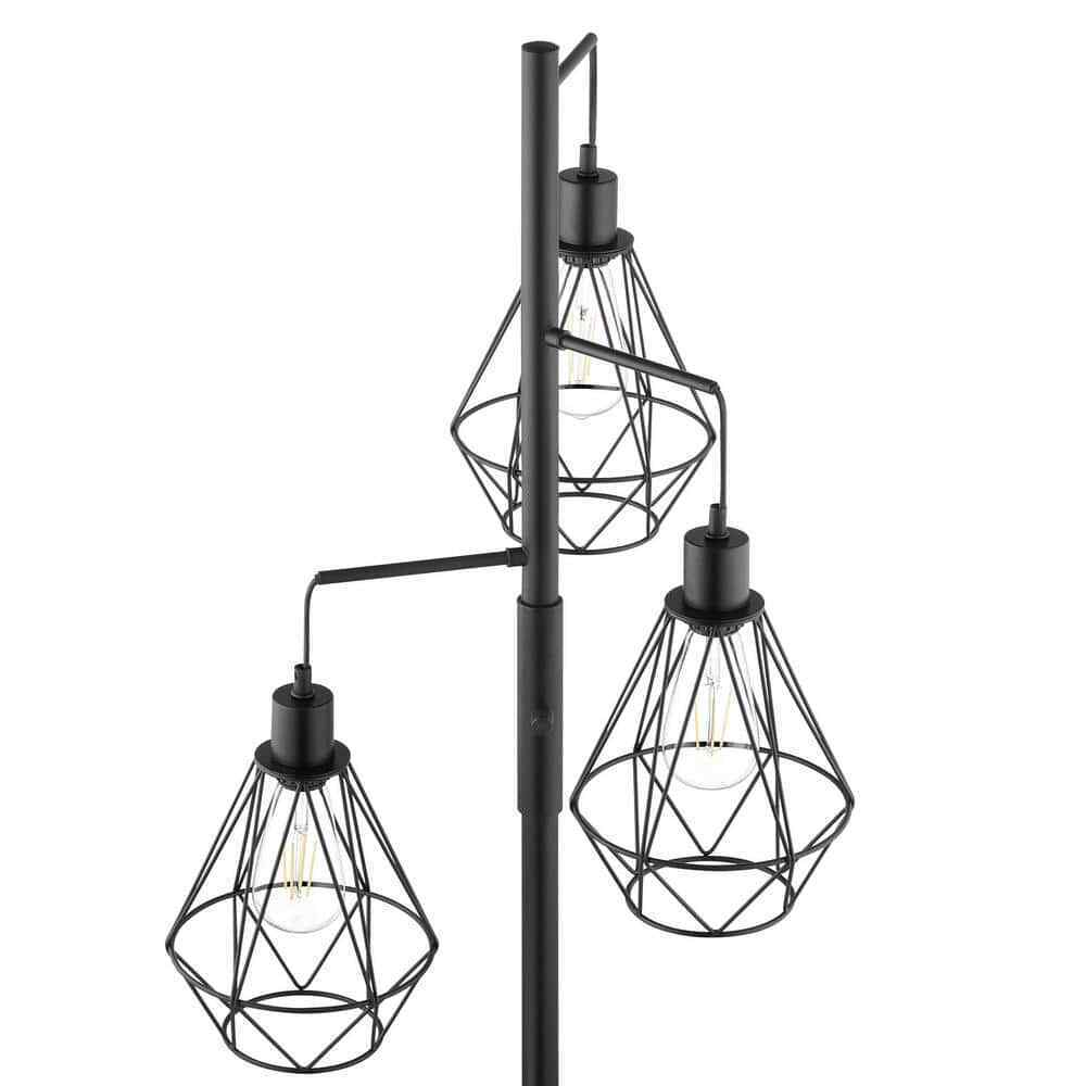 Hampton Bay Winfield 69 in. 3-Light Black Floor Lamp with Metal Shades