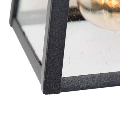 LNC Modern Matte Black Lantern Outdoor Wall Light w/ Seeded Glass Shade