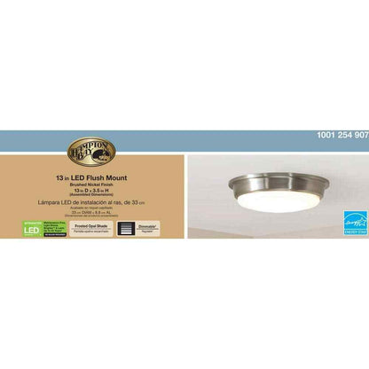 Hampton Bay Savannah 13 in. Brushed Nickel Selectable LED Flush Mount IKE8091L-5