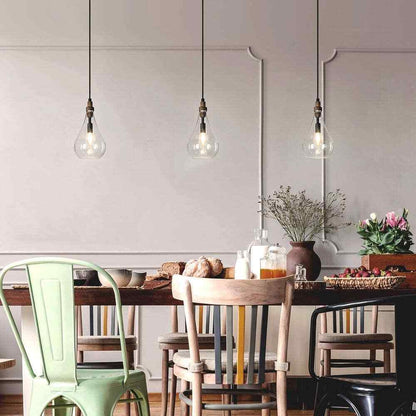 Uolfin Maya 1-Light Black Pendant Hanging Light with Seeded Teardrop Glass Shade
