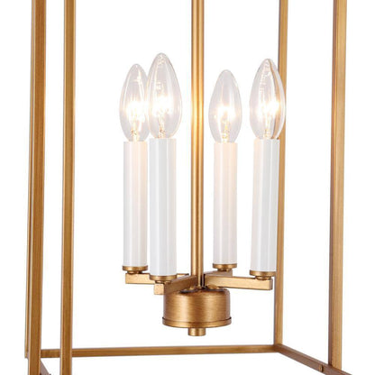 LNC Vintage Brushed Gold Candlestick Island Chandelier w/ Geometric Cage Pendant