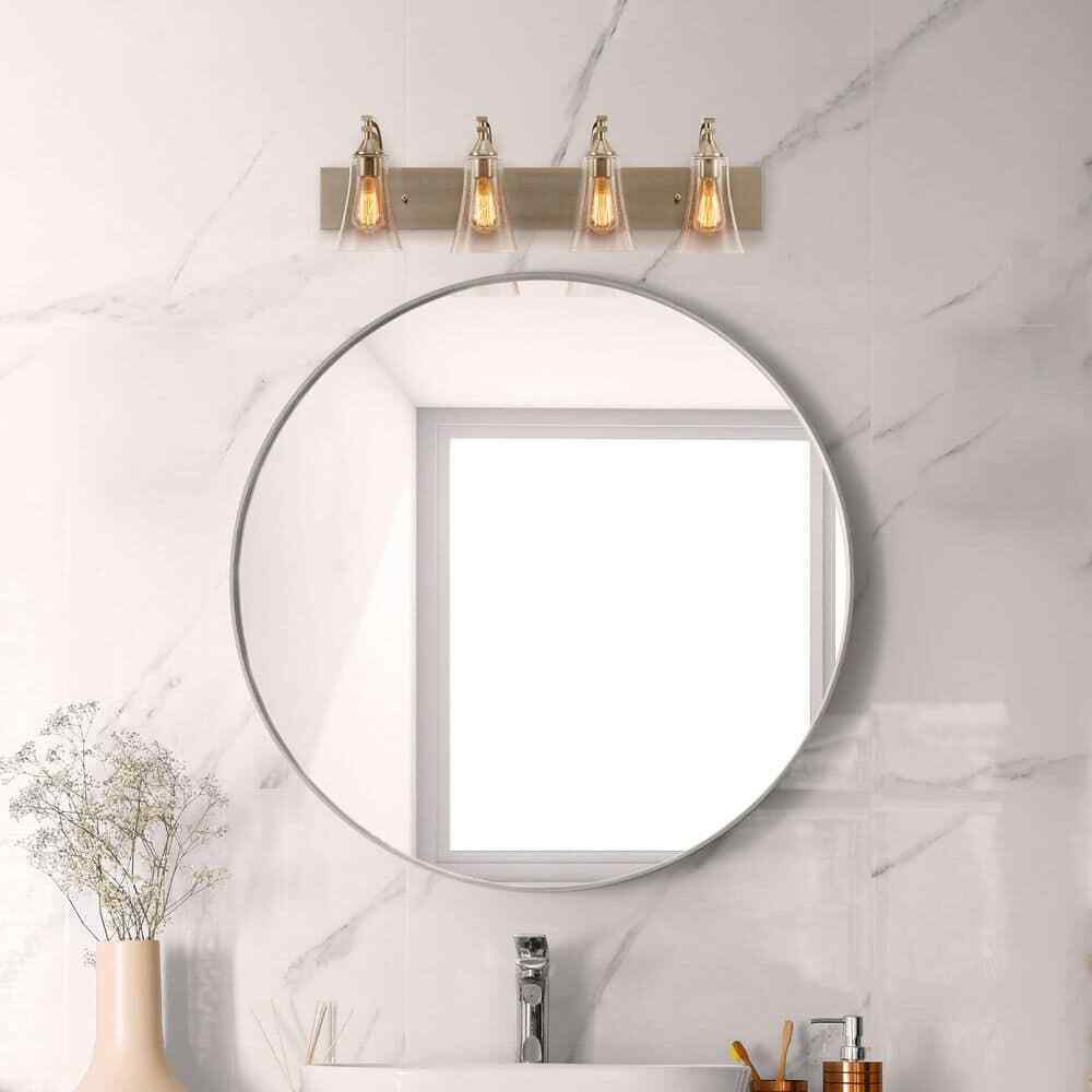 Merra 32 in. 4-Light Nickel Vanity Light with Clear Seeded Glass Shades