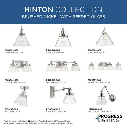 Progress Lighting Hinton 8" Brushed Nickel Pendant w/ Clear Seeded Glass Shade