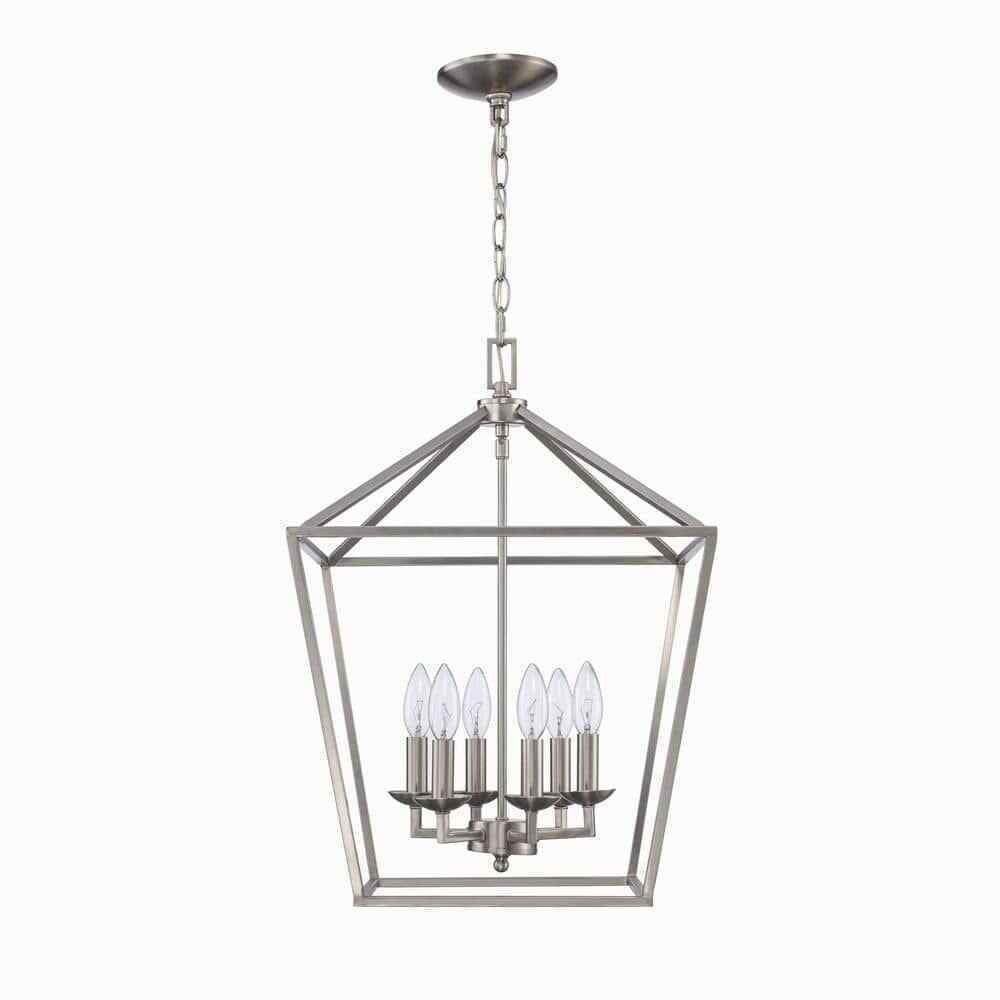 Home Decorators Weyburn 6-Light Brushed Nickel Caged Farmhouse Chandelier