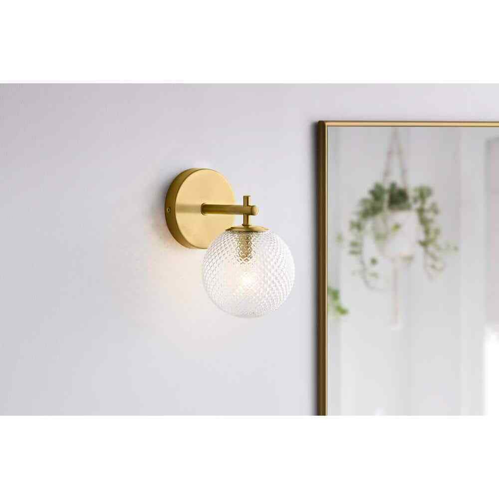 Hampton Bay Walsh 1-Light Brass Wall Sconce Light with Prismatic Glass Shade