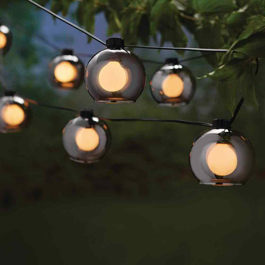 Hampton Bay 8-Light 10 ft. BlackPlug-In String Light w/ Smoky Glass Shades