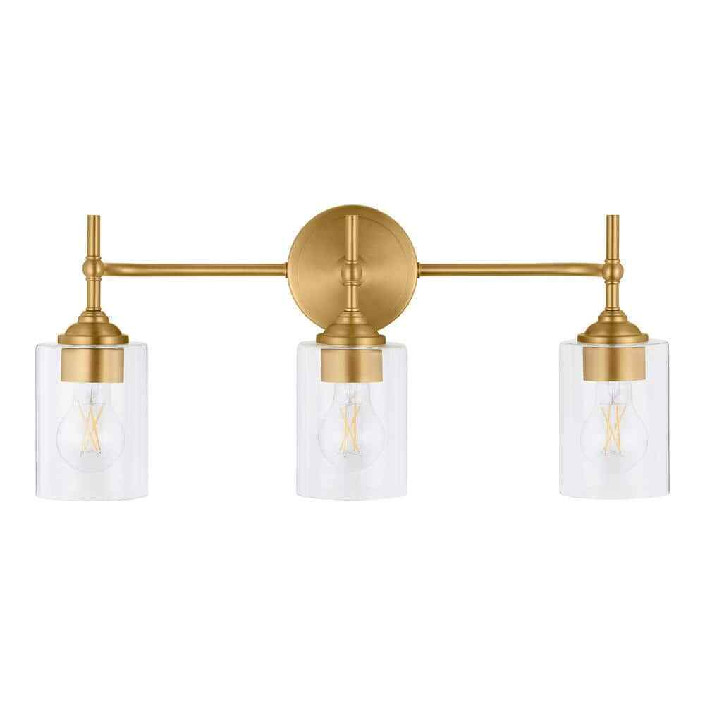 Home Decorators Ayelen 3-Light Matte Brass Modern Bathroom Vanity Light