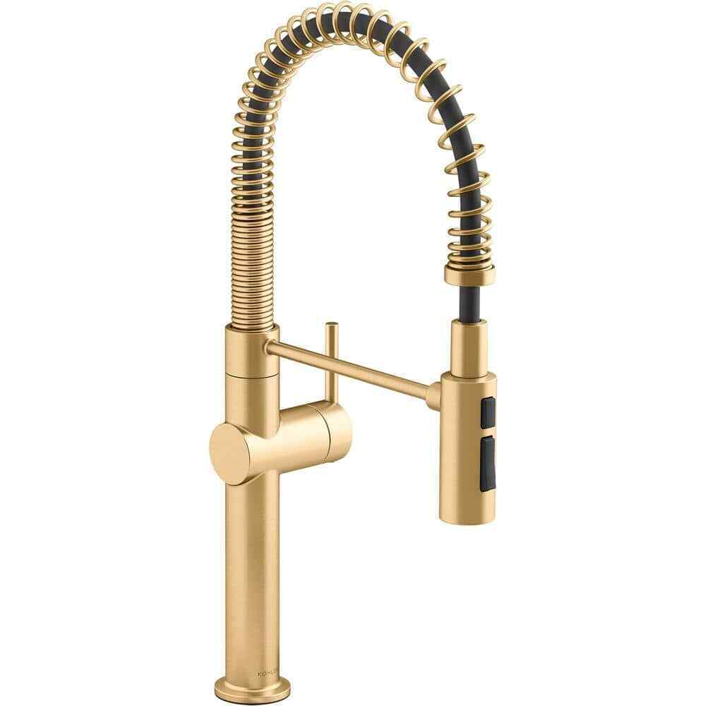 KOHLER Crue Single-Handle Pull-Down Sprayer Faucet, Vibrant Brushed Modern Brass