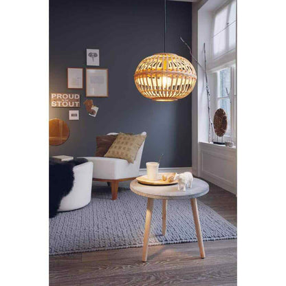 Eglo Amsfield 1-Light Brown Pendant with Wood Shade