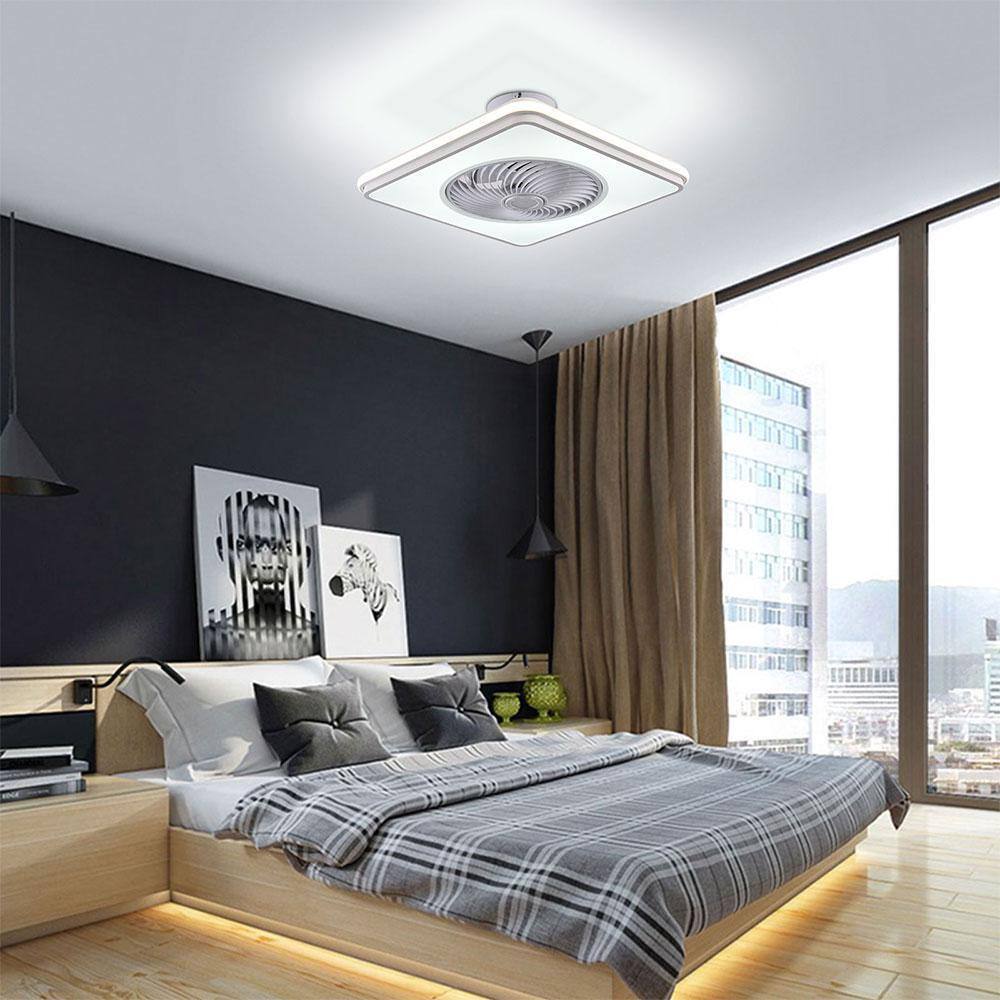 Modern White Square Shape LED Indoor Enclosed Ceiling Fan w/ Remote Control