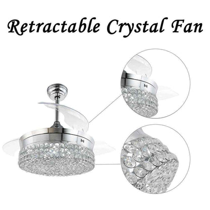 Bella Depot 36 in. LED Indoor Chrome Retractable Crystal Ceiling Fan