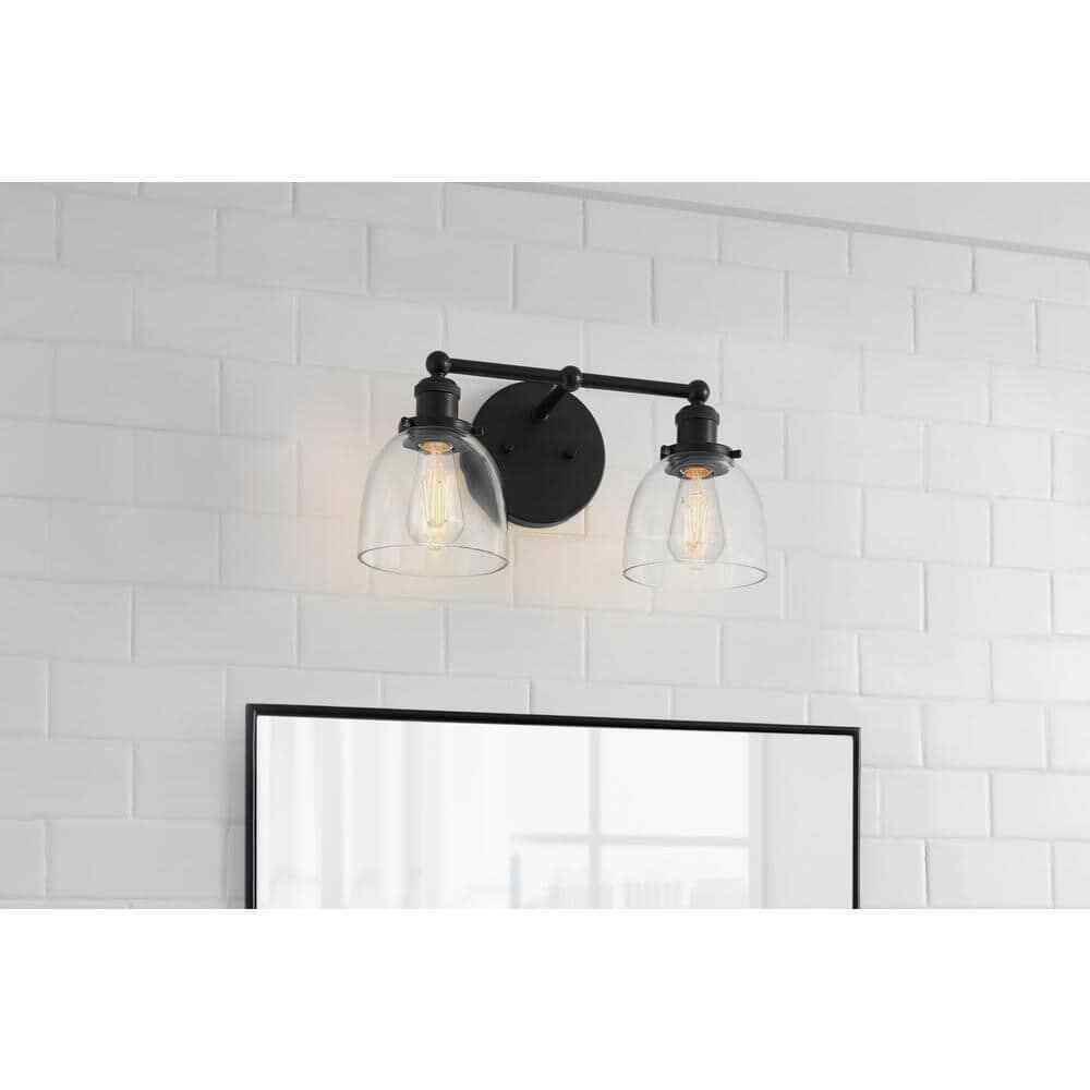 Home Decorators Evelyn 16.25 in.2-Light Matte Black Modern Bathroom Vanity Light