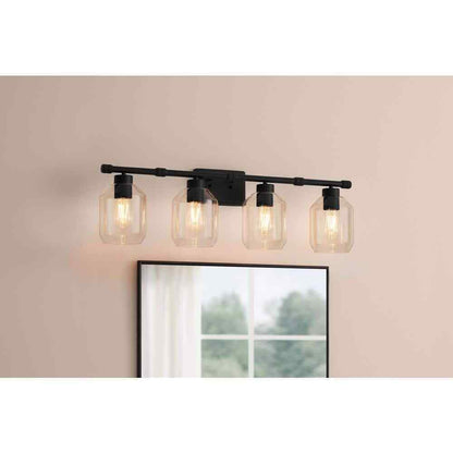 Hampton Bay Laurel Brook 4-Lights Matte Black Industrial Bathroom Vanity Light