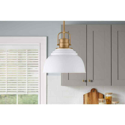 Home Decorators Shelston 13in 1-Light White Brass Hanging Kitchen Pendant Light