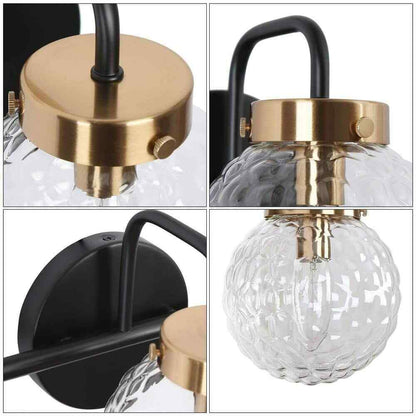 LNC Modern 3-Light Black Vanity Light Brass Wall Light w/ Raspberry Glass Shade