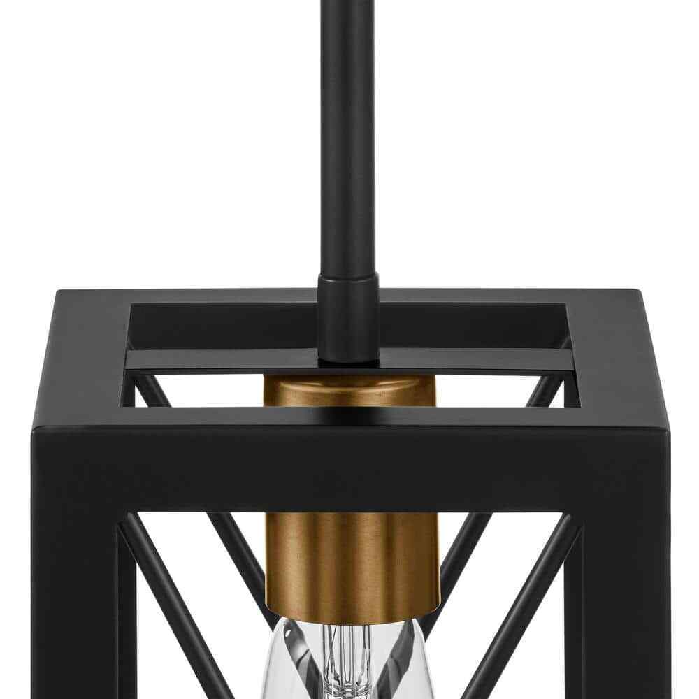 Home Decorators 1-Light Matte Black Mini Pendant Rectangular Cage Hanging Light