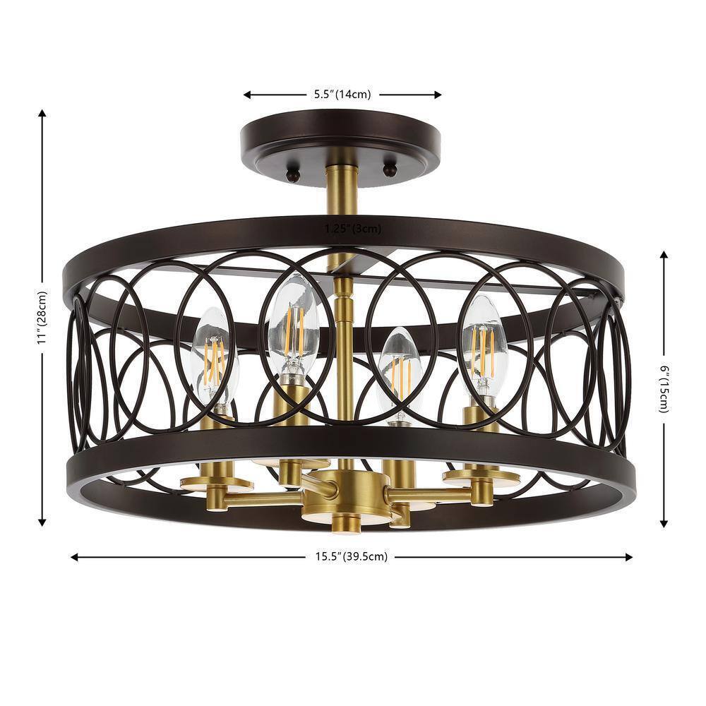 JONATHAN Y Sylvain Oil Rubbed Bronze/Brass Gold Metal LED Semi-Flush Mount