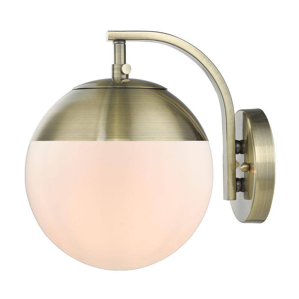 Golden Lighting Dixon 1-Light Aged Brass w/ Opal Glass and Aged Brass Cap Sconce