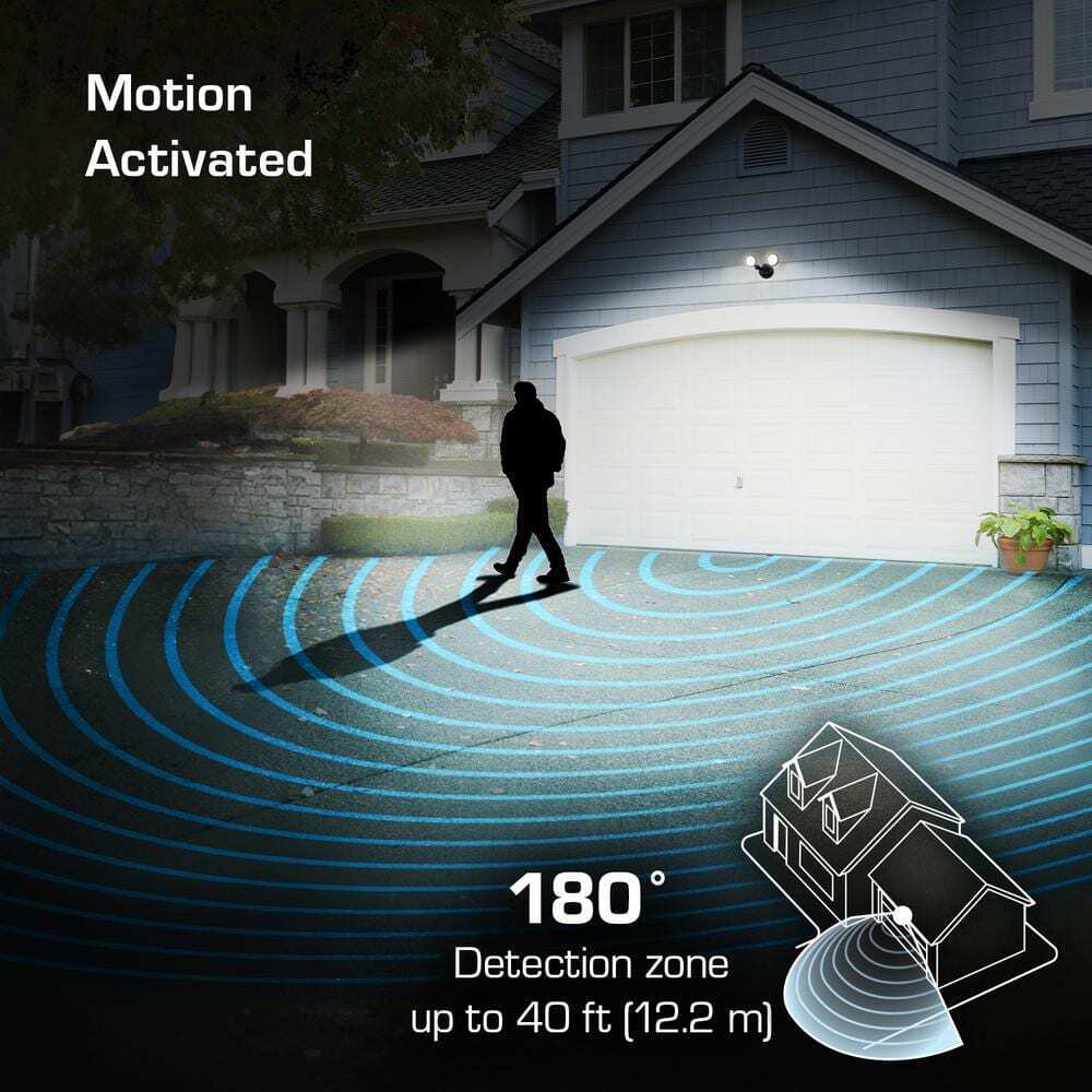 Defiant 180-Degree Black Motion Activated Wired 2-Head LED Security Flood Light