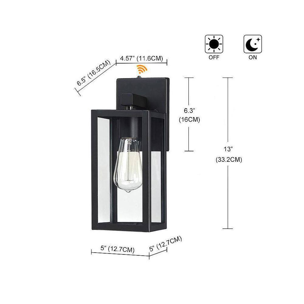 Hukoro Martin  Matte Black Hardwired Outdoor Wall Lantern Sconce w/ Dusk to Dawn