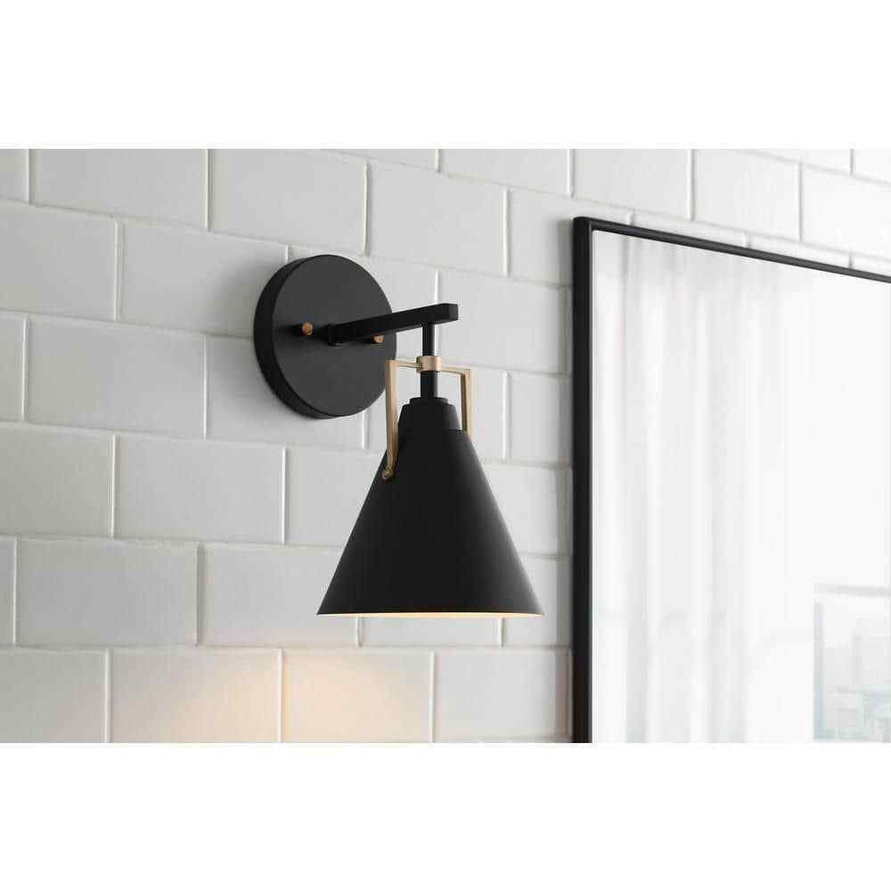 Home Decorators Insdale Matte Black Modern Vanity Light w/ Satin Brass Accents