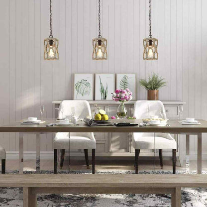 LNC Rustic 1-Light Antique Brown Farmhouse Wood Chandelier Pendant Light