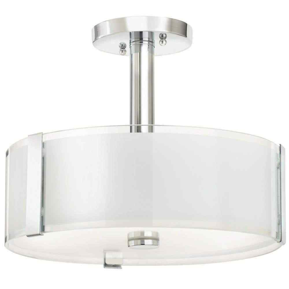 Hampton Bay Bourland Chrome Ceiling Light Fixture w/ White and Clear Glass