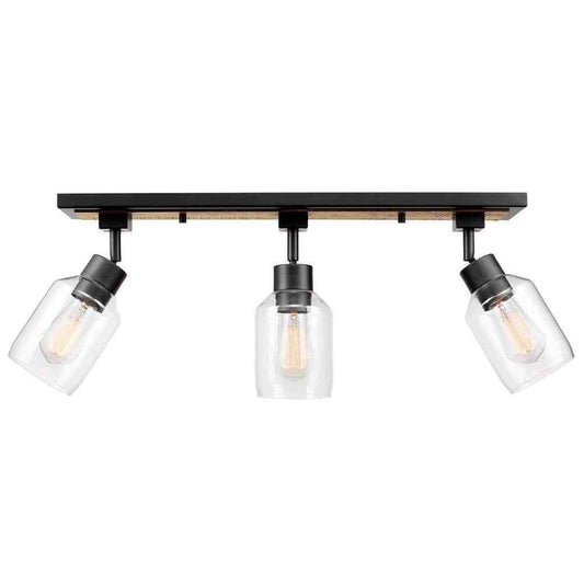 Globe Electric Griffith 25 in. 3-Light Faux Wood and Matte Black Track Light
