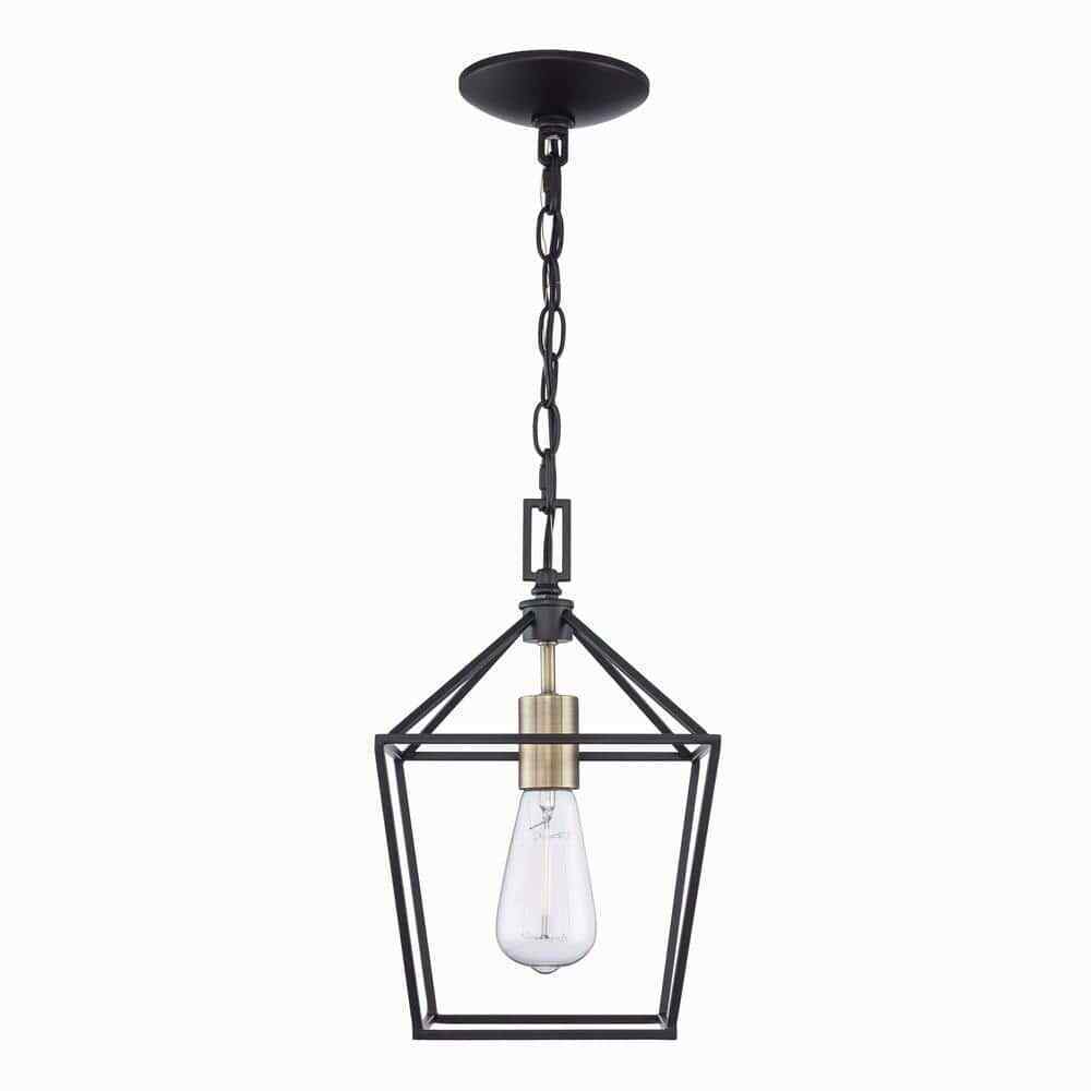 Home Decorators Weyburn 1-Light Black and Gold Farmhouse Mini Pendant Light