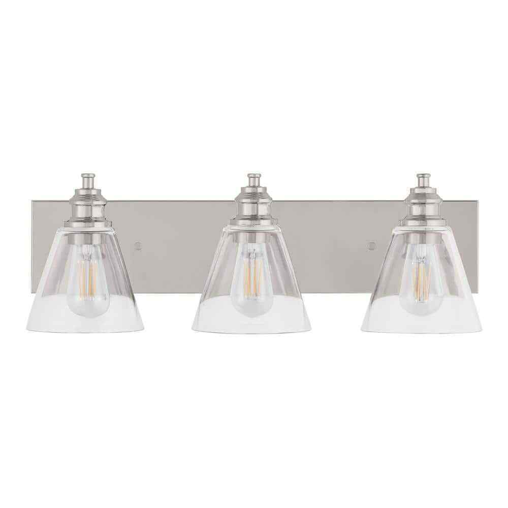 Hampton Bay Manor 24" 3-Light Polished Nickel Industrial Bathroom Vanity Light