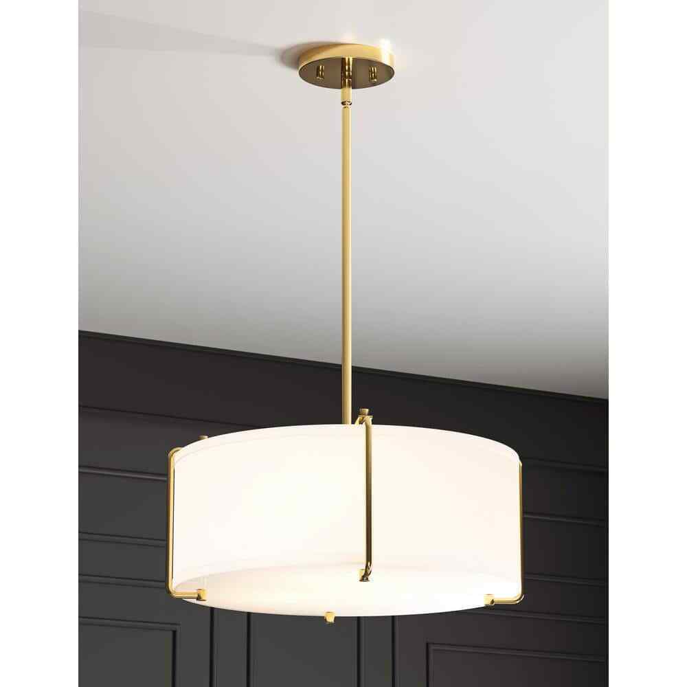 Home Decorators Brookley 4-Light Brushed Gold Pendant w/ White Fabric Shade