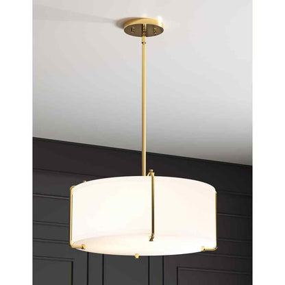 Home Decorators Brookley 4-Light Brushed Gold Pendant w/ White Fabric Shade