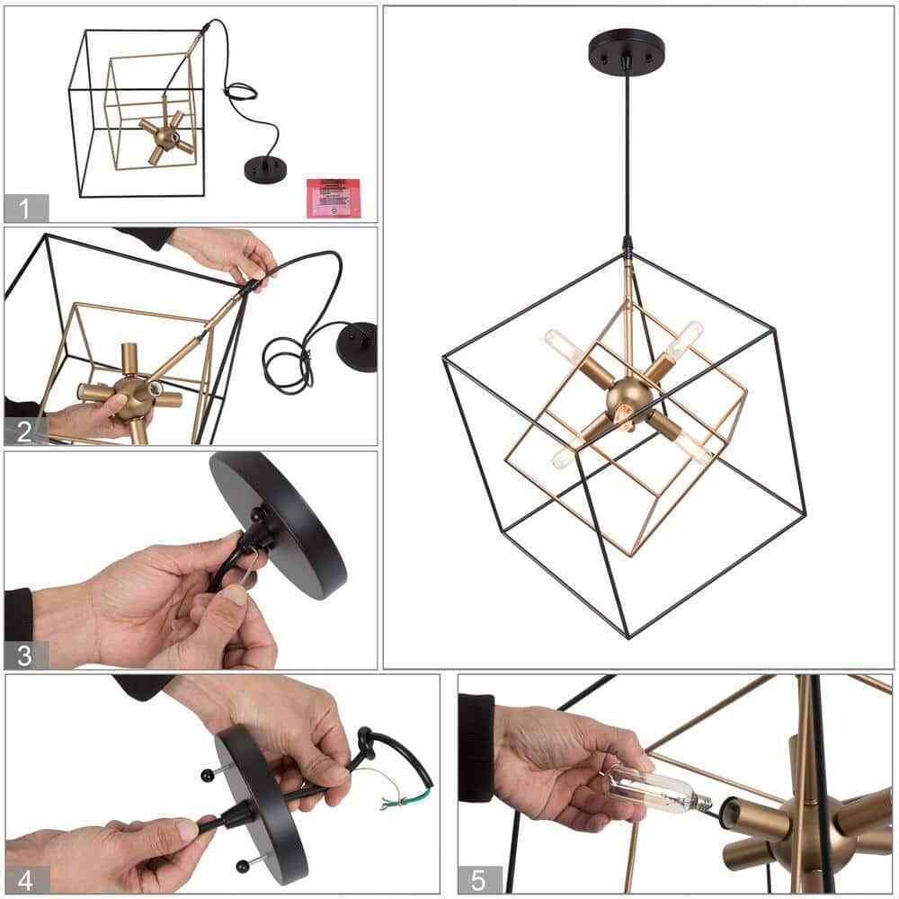 LNC Black Sputnik Candlestick Island Chandelier Linear Square Modern