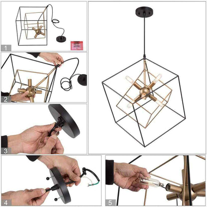LNC Black Sputnik Candlestick Island Chandelier Linear Square Modern