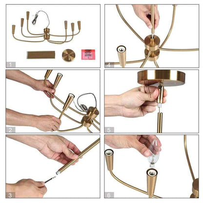 LNC 6-Light Plating Brass Candlestick Oblong Chandelier for Living Room