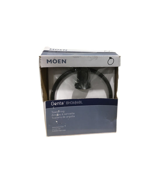 MOEN Wall Mounted Genta Towel Ring in Matte Black BH3686BL