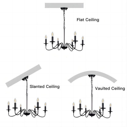 SILJOY 34 in. 6-Light Black Candle Style Chandelier Candlestick Farmhouse
