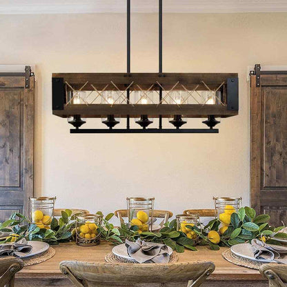 LNC Modern Farmhouse 32 in. W Black Rectangular 5 Light Dining Room Chandelier