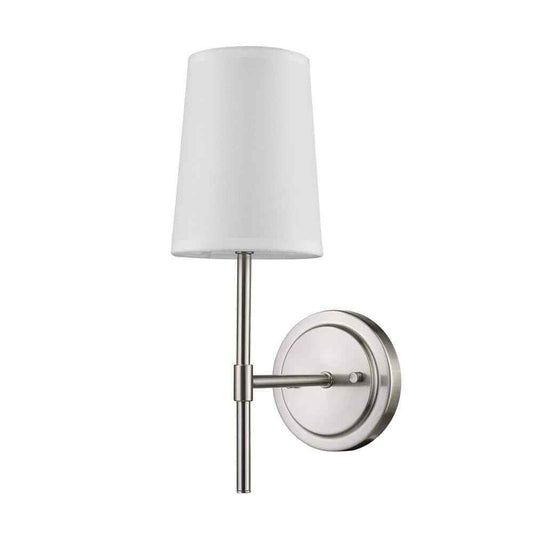 Globe Electric Clarissa 1-Light Brushed Nickel Wall Sconce w/ White Fabric Shade