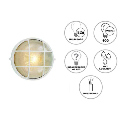 Bel Air Lighting Aria 10 in. 1-Light White Round Bulkhead Outdoor Wall Light