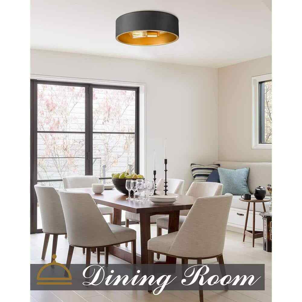 ZACHVO 14 in. 2-Light Black Gold Close 2 Ceiling Light Fixture Flush Mount Light