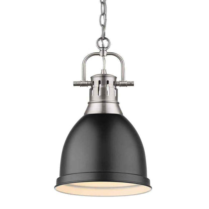 Golden Lighting Duncan 1-Light Pewter Pendant and Chain with Matte Black Shade
